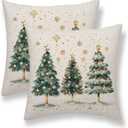 Christmas Pillow Covers 18X18 Inch Set of 2 Gold Snowflakes Stars Green Christmas Trees Decorations Throw Pillow Covers Outdoor Linen Winter Holiday Cushion Cases for Home Sofa Couch Decor