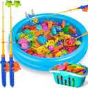 Doloowee Magnetic Fishing Game Bath Pool Toys for Toddlers 3-5,48pcs Fishing Toys Game Floating Fish Magnet Pole Rod Net Education Teaching and Learning for Kids Age 3-6 4-8, Medium, Small