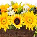 Sunflower Arrangement Centerpiece Table Decorations,Sunflowers Daisy and Berry Green Leaf Floral Artificial Flowers with Wood Tray for Dining Table Coffee Table Farmhouse Room Mantel Dcor (Yellow)