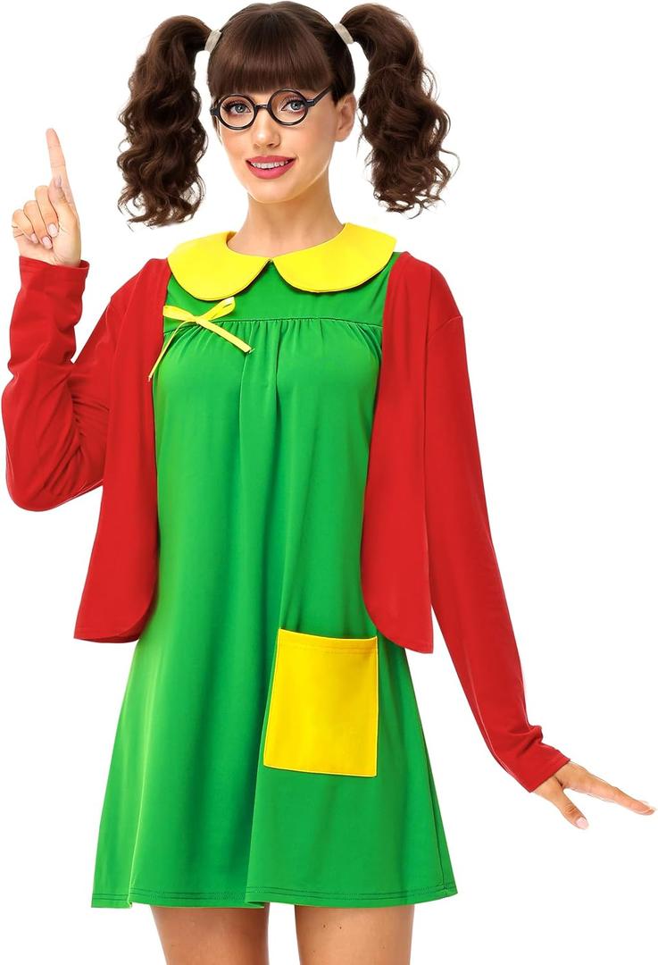 Remimi Adult Halloween Costume Long Sleeves Holiday Outfits Novelty 2 Piece Dress Sets (Large)