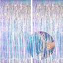 77Pcs Iridescent Birthday Party Decorations Kit, Happy Birthday Banner, Neon Transparent Holographic Tinsel Foil Backdrop, 4 Colors Foil Heart Balloons with Colorful Balloons Mermaid Frozen Sea Decor