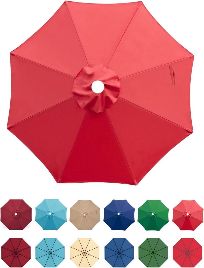 9ft Patio Umbrella Replacement Canopy Only,Outdoor Table Market Yard Umbrella Top for Outdoor Umbrella Canopy with 8 Ribs (Red)