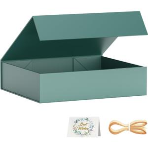 Gift Boxes with Lids, 11.5x7.8x3 In Forest Green Gift Box for Presents Magnetic Closure for T-Shirts, Gloves, Scarves, Books, Baby Clothes, Robes Clothing Gift Wrap, Contains Card, Ribbon