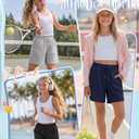 YooAurvox 3 Pack Girls Shorts Athletic Sport Summer Casual Basic Elastic Waist Drawstring Sweat Shorts with Pockets(Navy Blue, Light Heather Gray, Black,9-10 Years)