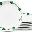 Hushee 6 Pcs St. Patrick's Day Ceramic Shamrock Plates 6 Inch Irish Dessert Platter Serving Plate Clover Leaf Salad Dishes Tableware for St. Patrick's Celebration, Dinner Party, Gift (green, white)