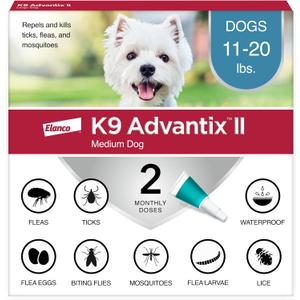 K9 Advantix II Medium Dog Vet-Recommended Flea, Tick & Mosquito Treatment & Prevention | Dogs 11-20 lbs. | 2-Mo Supply, One Dose