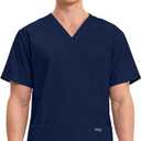 Cherokee Men's V-Neck Top Traditional fit with 4 Pockets, Ultra Soft, Durable, Fade Resistant, 2-Way Stretch Fabric - WW695 (Blue, S)