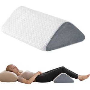 Knee Wedge Pillow 6.3'' for Post-Surgery Recovery-Leg Elevation Support for Sleep Position, Alleviating Lower Back & Hip Pain Enhancing Circulation in Ankles Legs Triangle Pillow with Removable Cover (19.7*14.2*6.3 Inchfor height under 5'3", White & Gray)