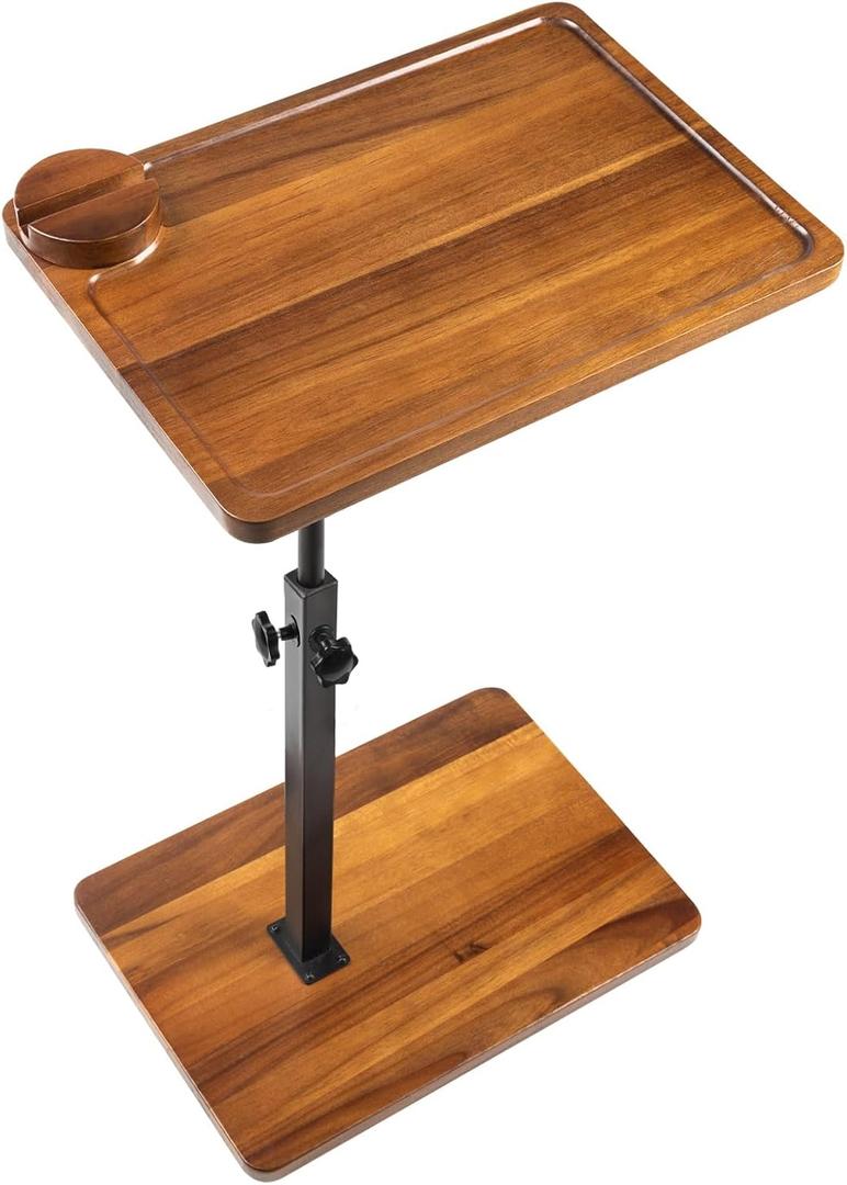 Solid Wood Acacia Wood Couch Table,360 Swivel Height Adjustable C Table with Phone & Tablet Stand,TV Trays for Eating on Couch, Bedroom or Livingroom, Oblong.