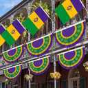 10 Pcs Mardi Gras Flag Bunting Set 4 59 x 35 Mardi Gras Flag 6 33 x 19 Bunting Happy Carnival Decoration Canvas Header and Double Stitched Fat Tuesday Flags Polyester with Brass Grommets