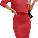ANRABESS Womens 2 Piece Outfits Sweater Dresses Set Midi Skirt Sets Long Sleeve Crop Top Bodycon Ribbed Knit Dress 2025 Fall Medium