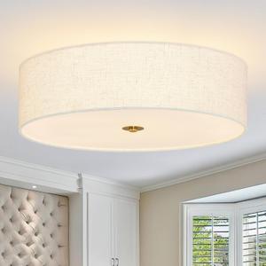Bagood 20" Modern Fabric Ceiling Light Gold Classic Drum Light Fixture 5-Light Nursery Light Fixture Semi Flush Mount Ceiling Light for Living Room Bedroom Entryway Hallway Kitchen Closet, 19.7 Inch