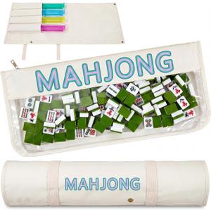 2 Pcs Mahjong Bags for Racks and Tiles Include Mahjong Tile Bag & Rack Bag, 37 Inch Protective Sleeve Tile Gift Accessory & Letter for Mah Jong Pusher, Not Include Racks& Tiles(White)