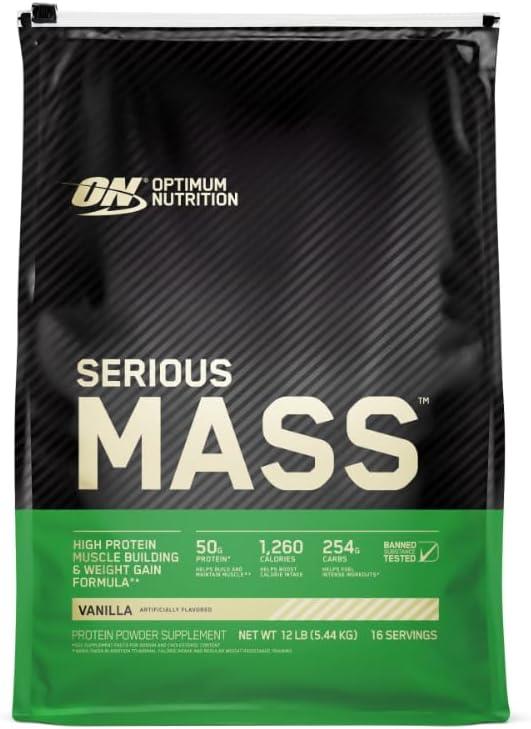 Optimum Nutrition Serious Mass Weight Gainer Protein Powder, Vitamin C and Zinc for Immune Support, Vanilla, 12 Pound, EXP 2027 94 14 (Packaging May Vary)