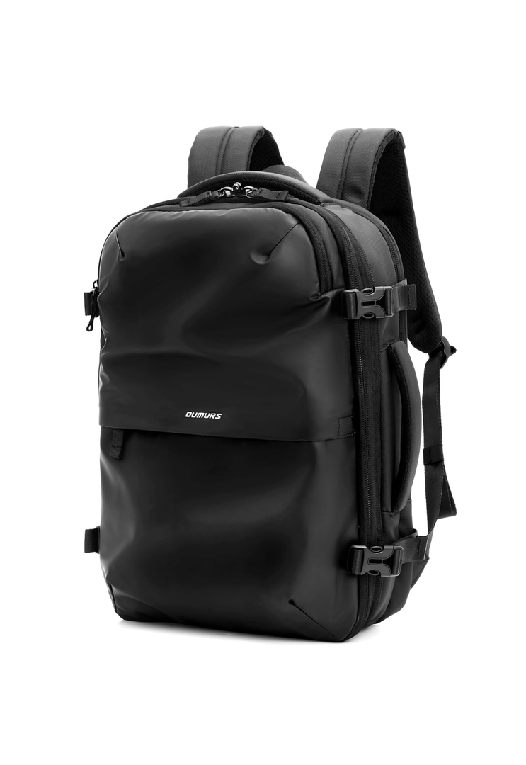 Laptop Backpack for Long Travel with 30-40L Expandable Large Capacity Water-resistant Black 1800D Oxford Fabric Lamination Fabric