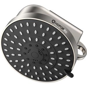 High Flow Filtered Shower Head, HOPOPRO 5 Modes High Pressure Fixed Showerhead with NSF Certified Filter Replacement Cartridge, Remove 99% Chlorine, Improves Skin Hair Condition (6 Inch Brushed)