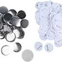 100 Set Blank Button Making Supplies Round Badge Button, 2.3in Button Parts Button Supplies, Includes Metal Button Pin Back Cover, Metal Shells, Blank Paper&Clear Film