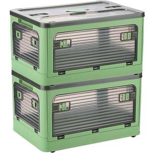 Collapsible Storage Bins with Lids, Closet Organizers, Dorm Room Essentials, 8.2Gal Folding Storage Box (Green 2 Pack)
