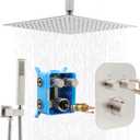 Thermostatic Shower System 16 Inch Ceiling Mount Brushed Nickel Shower System Bathroom Luxury Rain Mixer Shower Set with Handheld (All Functions Can Run Simultaneously)