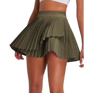 RUNNING GIRL Women's Pleated Tennis Skirts with Pockets High Waisted Tummy Control Casual Athletic Workout Golf Skorts(3090 Army Green M)