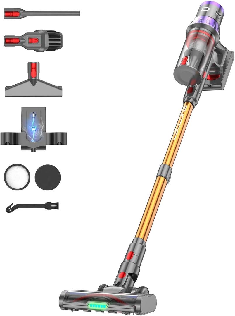 YU7 Max Cordless Vacuum Cleaner 650W 80Min 55kPa Powerful Suction Stick Vacuum, Anti-Tangle, Touch Screen, Self-Standing Lightweight Wireless Vac for Home Pet Hair Carpet Hard Floors (Gold)
