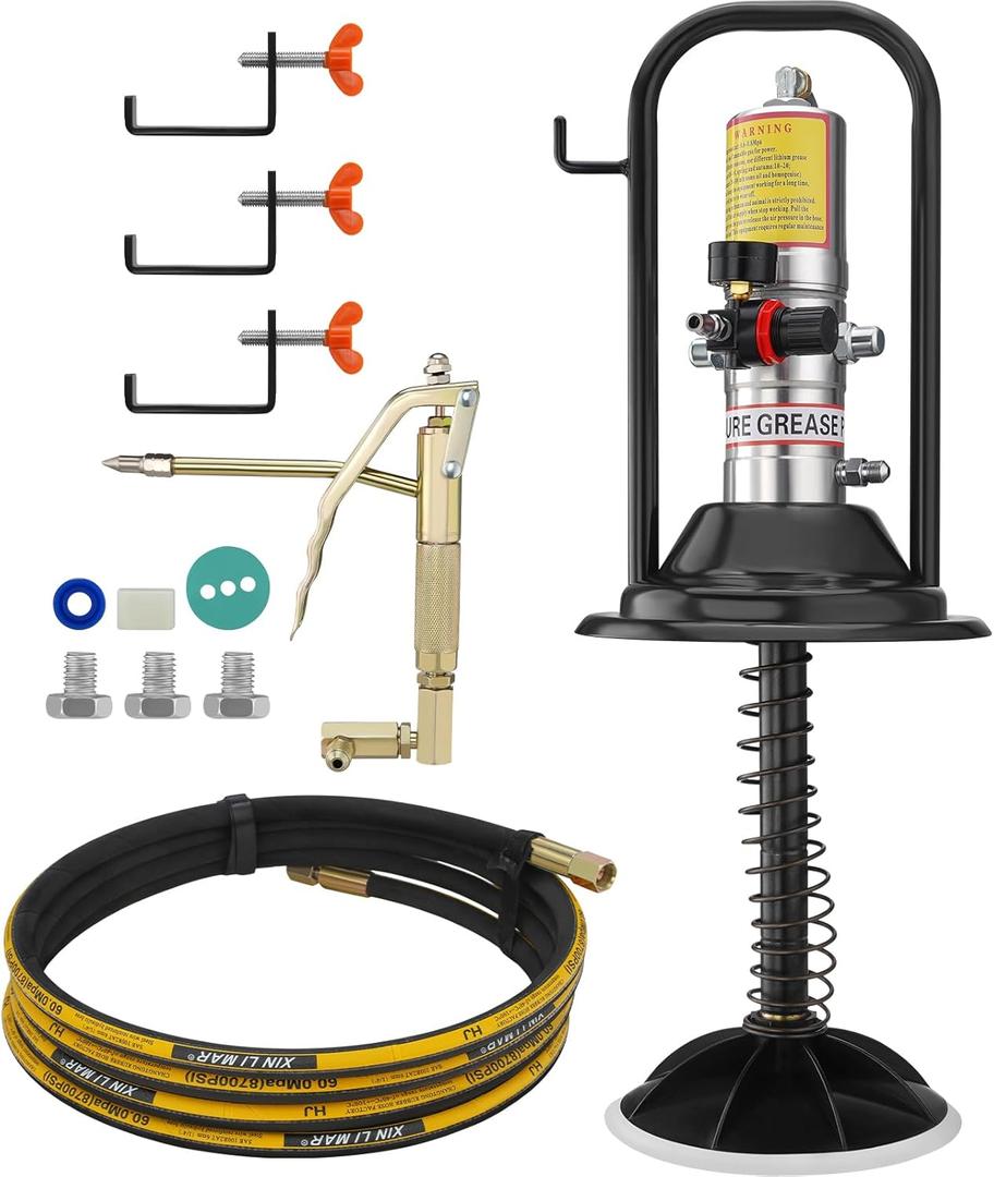 VEVOR Grease Pump, Air Operated Grease Pump with 13 ft High Pressure Hose and Grease Gun, Pneumatic Grease Pump with Barrel Cap, Portable Lubrication Grease Pump 360 Gun Head