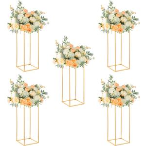 23.6inch Wedding Centerpieces for Tables,5pcs Gold Centerpieces,Tall Column Geometric Floral Vase for Birthday Party Event Table Decoration (23.5inch 5pcs)