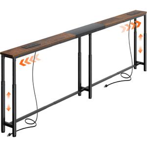Huuger Narrow Console Table with Power Outlets & USB-C, Rustic Brown, 78.7"-94.5"W x 5.9"D