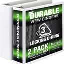 Samsill Durable 3 inch 3 Ring Binder, D Ring Binder,100% Recycled Chipboard, White, 2 Pack