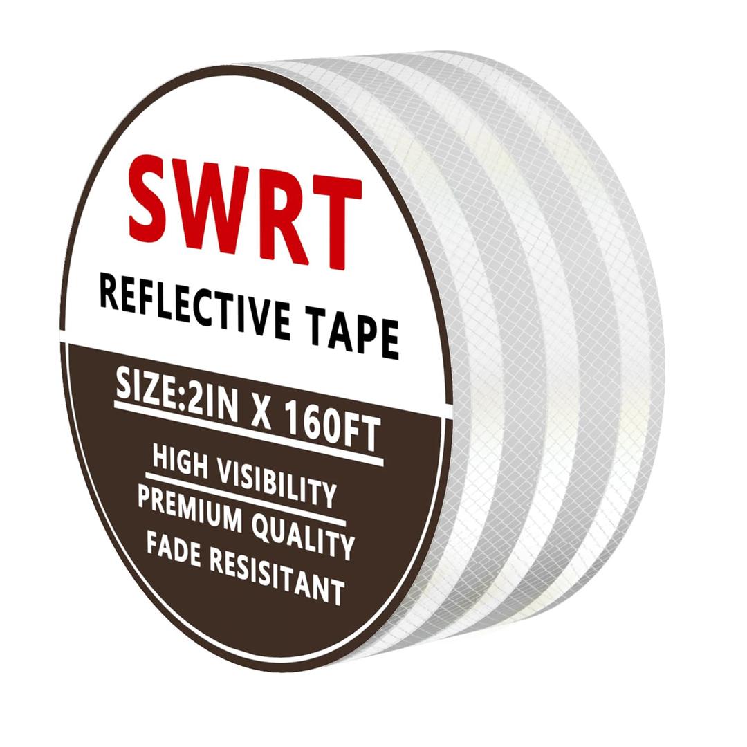 SWRT 2 Inch X 160 FT Reflective Tape Outdoor Waterproof DOT-C2 Fade Resistant White Reflective Tape Strong Adhesive Safety Warning Tape Reflector Conspicuity Tape for Trailer Trucks Bikes