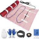 Electric Radiant Floor Heating System, 20 Sq.ft Electric Heated Floor Mats for Bathroom, Includes Programmable Thermostat, Heat Mat, Installation Monitor, and Temperature Sensors