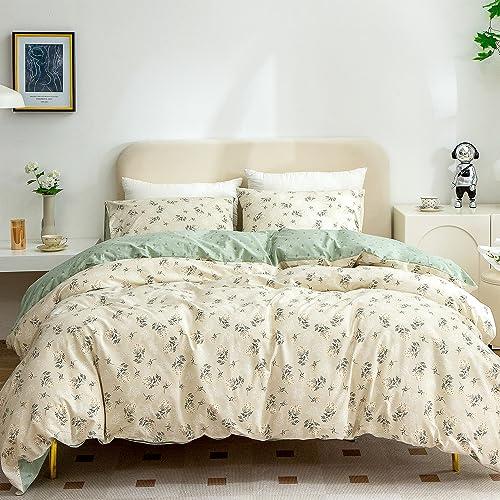 CottonLife Floral Duvet Cover Twin 100% Brushed Microfiber 3 Pieces Bedding Sets, Reversibl Chic Garden Style Floral Pattern Flower Twin Duvet Cover with Zipper Closure