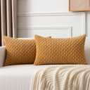 Kevin Textile Decorative Pillow Covers Set of 2 Striped Plush Corduroy Rectangle Lumbars Boho Home Decor Cushion Covers for Couch Sofa Bed Living Room 12x20 Inch, Gol