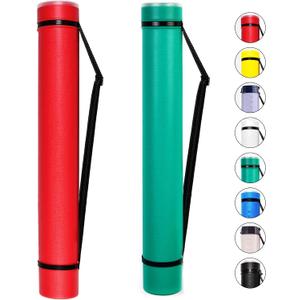 2-Pack Extendable Poster Tubes Expand from 24.5 to 40 with Shoulder Strap | Carry Documents, Blueprints, Drawings and Art | Red and Green Portable Durable Round Storage Cases with Lids and Labels, large