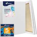 Stretched Canvases for Painting 16x20 Inch 5-Pack, 10 oz Triple Primed Acid-Free 100% Cotton Blank Canvas, Rectangular Canvas for Oil Paint Acrylics Pouring & Wet Art Media, Pour Painting