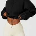 QINSEN Women's Full Zip Fleece Short Jacket Warm Winter Long Sleeve Stand Collar Sherpa Crop Coat Black S