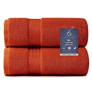COZYART Orange Bath Towels for Bathroom 2 Pcs, 27x54 Cotton Bath Towel Set Super Soft Highly Absorbent Durable 650 GSM Shower Towels for Daily Use