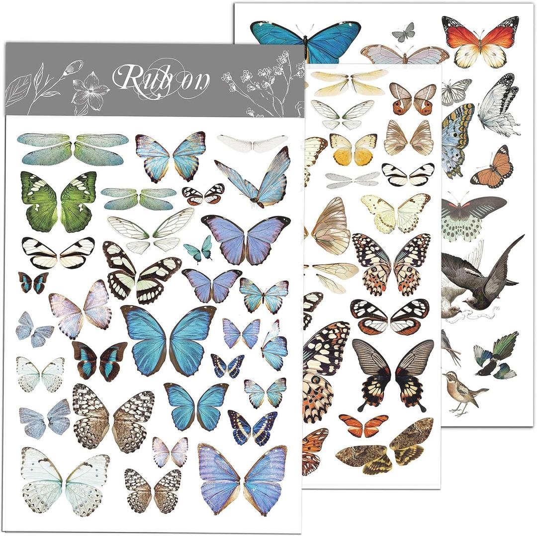 Rub On Transfers for Crafts Pressure Transfer Stickers Fit Cloth Glass Acrylic Wood Furniture Stone Scrapbooking Stuff Small Vintage Junk Journal Supplies (Butterfly)