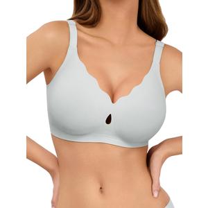 LUCKMEEY Bras for Women No Underwire Wave Push Up Wireless Bra Seamless Bras Full Coverage Bralettes Lift Everyday Bra Sky Blue XX-Large (Blue, XXL)