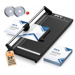 PYY Rotary Paper Cutter - Large Paper Cutter, 24 Inch Heavy Duty Trimmer with Self-Sharpening Blade & Measurement Grid for Cardstock, Posters, Photos - Studio & Office Use
