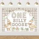 Cheereveal Goose Theme 1st Birthday Backdrop, 3x5ft One Silly Goose Gingham Style Photography Background Decorations for Farm Barnyard Animal Themed Newborn One Year Old First Bday Party Supplies