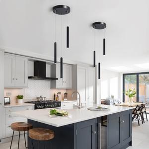 Modern Pendant 3 Light with Adjustable Height - Acrylic Shades & Matte Black Finish Pendant Light, 3000-6000K Dimmable Kitchen Pendant Lighting for Kitchen Island, Dining Room, Bar Counter