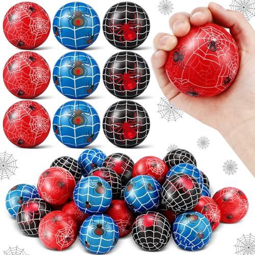 JolliLudo 30 Pcs Spider Party Favors Stress Balls 2.5'' Spider Web Soft Foam Squeeze Ball Sensory Fidget Toys Gifts for Kids Birthday Party Supplies, Girl Boy Gifts, Finger Exercise