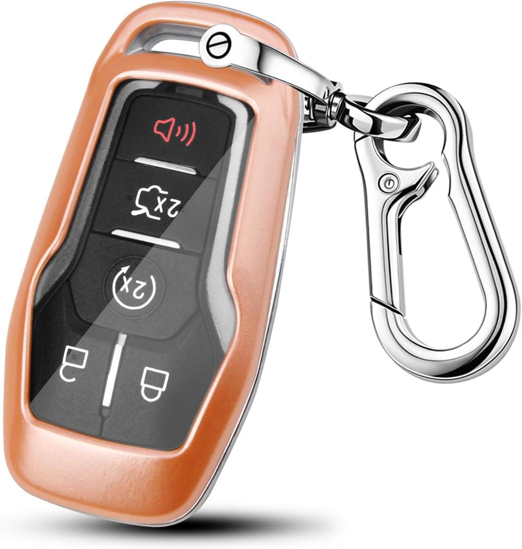 QBUC for Ford Key fob Cover,ABS Plastic Car Key Case Protector with Keychain Compatible with with Ford Fusion F-150 Edge Explorer Mustang Lincoln MKZ MKC 4/5 Buttons Smart Key(Pink)