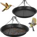 2 Sets 12.8" Bird Seed Catcher Tray Platform Bird Feeder BirdBath Large Hanging Tray Fits Seed Hoop Squirrel Feeder Bowl,Garden Patio,Wild Birds Viewing, Backyard, Birdfeeders Outside (Black)