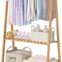 Kids Clothing Rack for Hanging Clothes,Small Toddler Clothes Racks Bamboo Wooden Garment Dress Up Storage Costume Rack with Shelves for Laundry Drying,Short,Mini,Floor Standing