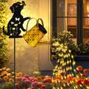Solar Lights Outdoor Decorative, Watering Can with Cascading Lights, with Dog Silhouette Garden Stakes, Gifts for Mom Women, Waterproof Metal Garden Decor for Yard Art, Outside(1 Pack)