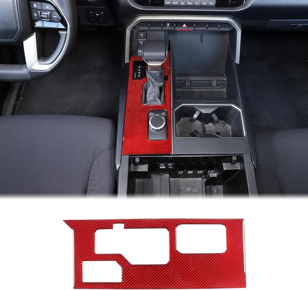 Aunginsy Center Control Gear Box Shift Knob Panel Sticker Cover Compatible with Toyota Tundra/Sequoia 2022-2024 Car Real Carbon Fiber Console Gear Shift Panel Trim Sticker Decorative Cover Accessories