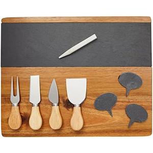 Juvale Wooden Cheese Charcuterie Board with Slate Inlay, 4-Piece Knife Set, 3 Signs (14 x 11 In, 9 Pieces)