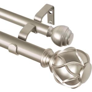 KAMANINA 1 Inch Double Curtain Rods for Windows 36 to 72 Inches (3-6 Feet), Champagne Gold Heavy Duty Double Curtain Rod, Telescoping Drapery Rod with Netted Texture Finials (36-72")